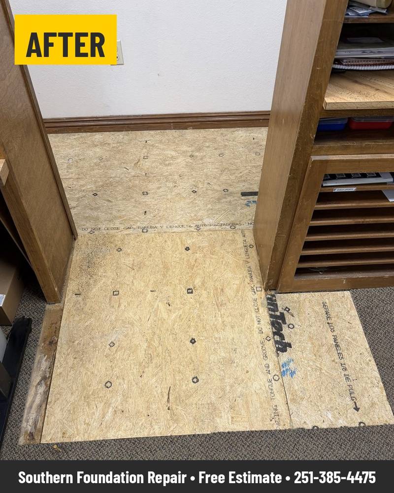 After: Same spot with new subfloor laid